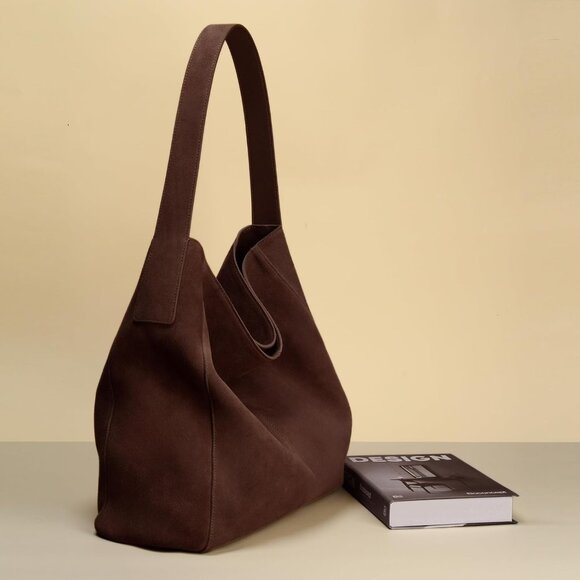 Genuine Suede Leather Coffee Tote Bag for Women, Large Capacity Stylish Hobo - Picture 3 of 6